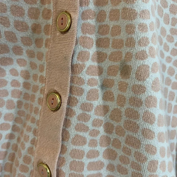 Isaac Mizrahi Spotted Cardigan Sweater Size XL V Neck Pink and White Long Sleeve - Picture 4 of 6